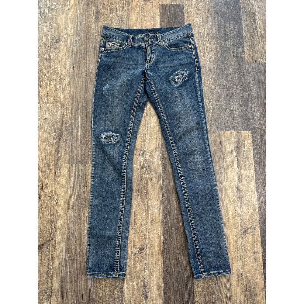 Maurices Women Skinny Jeans Medium Wash Embellished Distressed Sequin Size Small